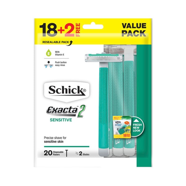 Schick Exacta 2 Disposable Sensitive Razor with Vitamin E | 18 pack