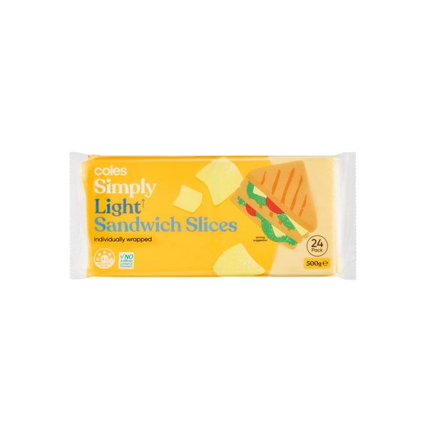 Coles Dairy Cheese Slices Processed Lite 24 Pack | 500g