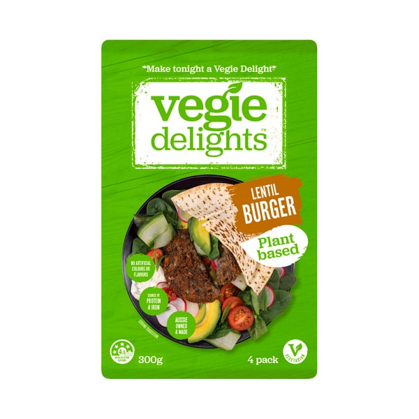 Vegie Delights Vegie Delights Plant Based Lentil Burgers 4 Pack | 300g