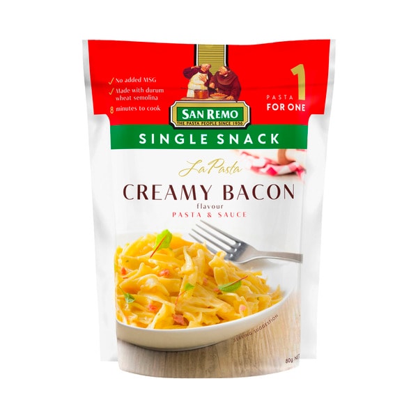 San Remo La Pasta Single Snack Creamy Bacon Pasta & Sauce | 80g