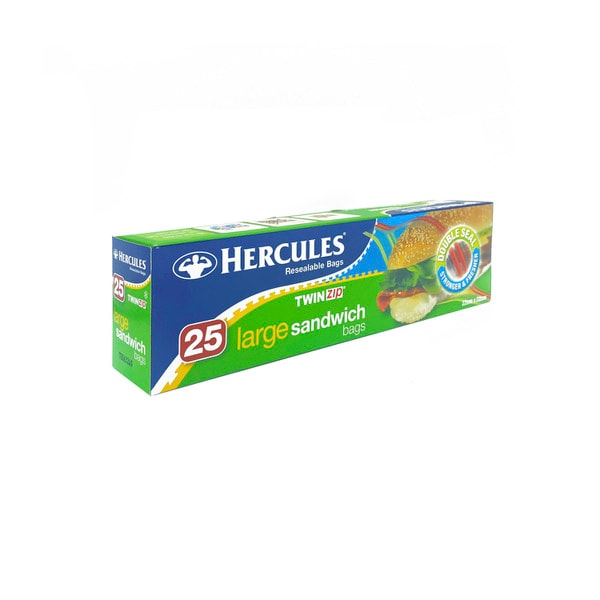 Hercules Twinzip Sandwich Bags Large 22cm x 22cm | 25 pack