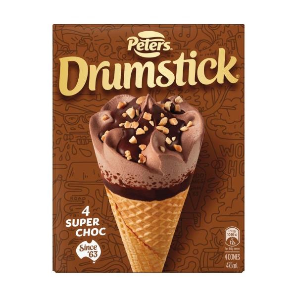 Peters Drumstick Super Choc Ice Cream 4 Pack | 475mL