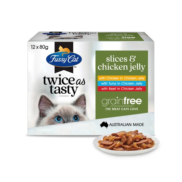 Fussy Cat  Grain Free Twice as Tasty Adult Wet Cat Food Slices & Chicken Jelly | 12 pack