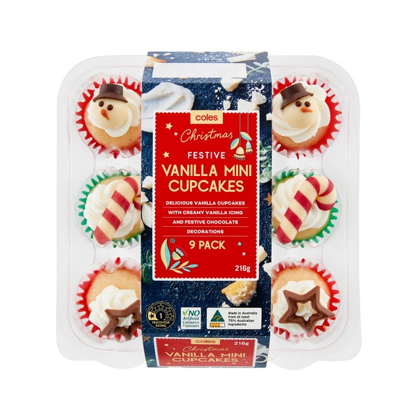 Coles Christmas Mini Vanilla Cupcakes | 9 pack