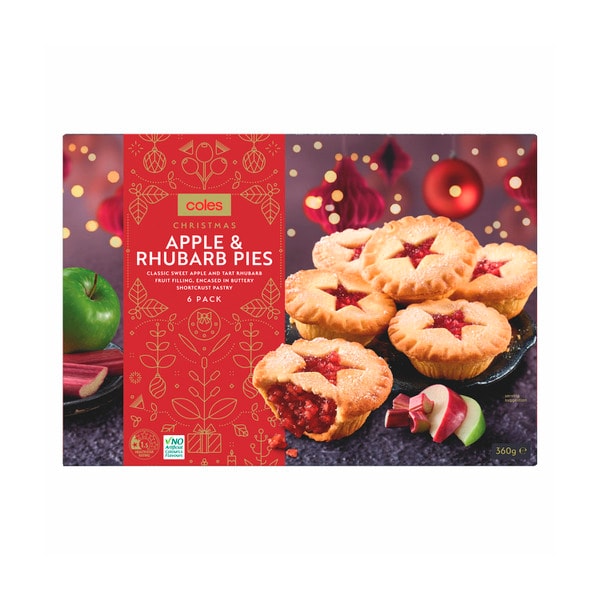 Coles Festive Apple & Rhubarb Pies 6 pack | 360g