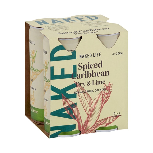 Naked Life Non-Alcoholic Spiced Caribbean Dry Lime Can 250mL | 4 Pack