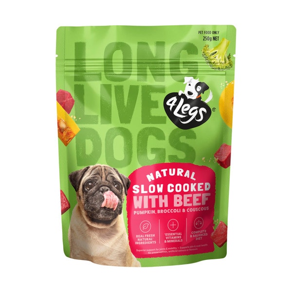 4 Legs Slow Cooked Beef Pumpkin Broccoli & Cous Cous Dog Food | 250g
