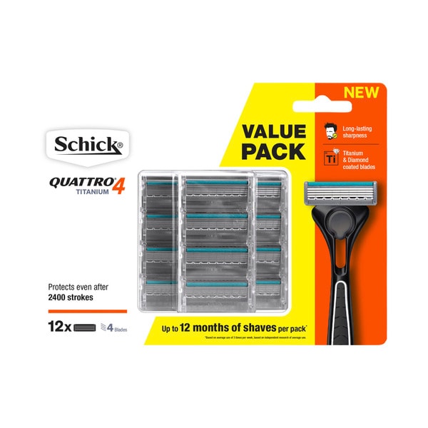 Schick Quattro 4 Titanium Razor Blades | 12 pack