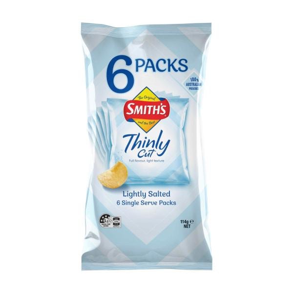 Smith's Thinly Cut Chips Lightly Salted 6 Pack | 114g