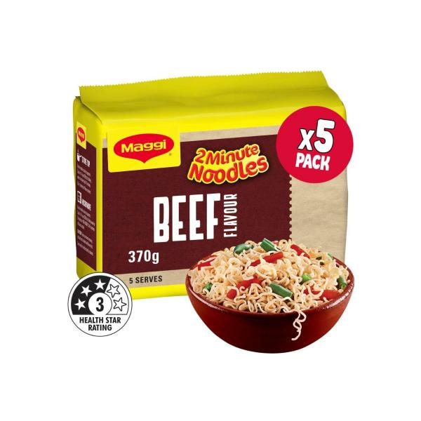 Maggi 2 Minute Instant Noodles Beef Flavour 5 Pack | 370g