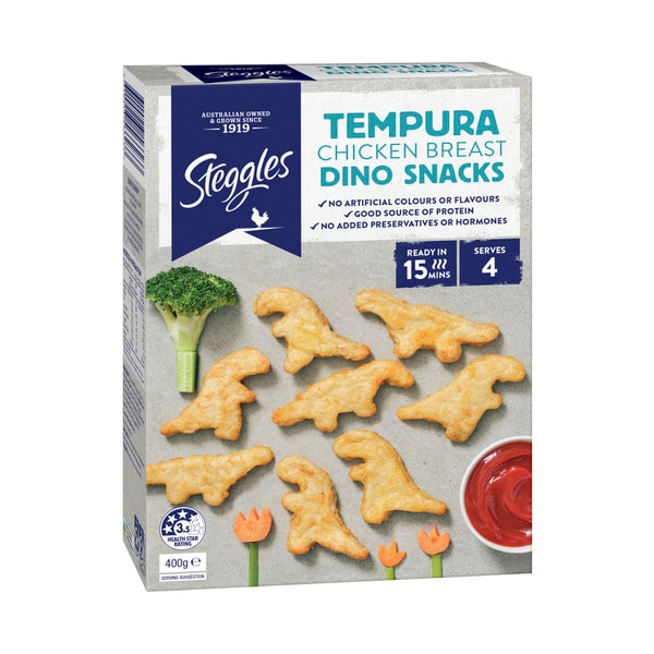 Steggles Frozen Tempura Chicken Breast Dino Snacks  | 400g