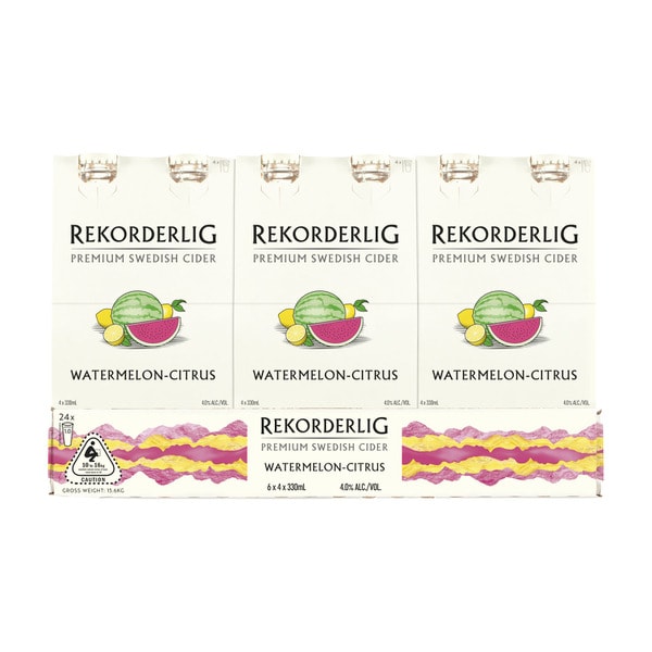 Rekorderlig Watermelon-Citrus Cider Bottle 330mL | 24 Pack