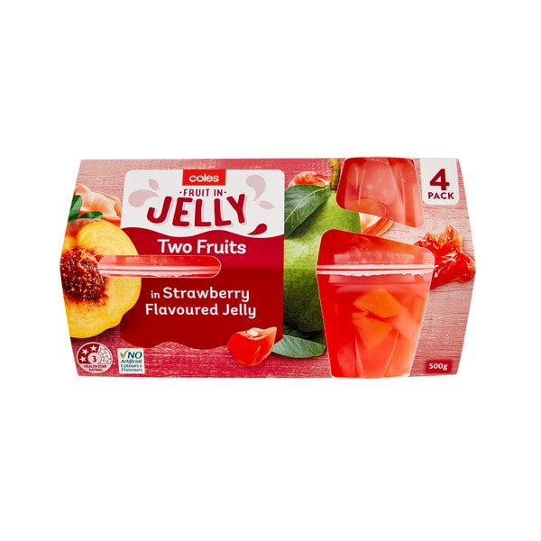 Coles Two Fruits In Strawberry Jelly 4 Pack | 500g
