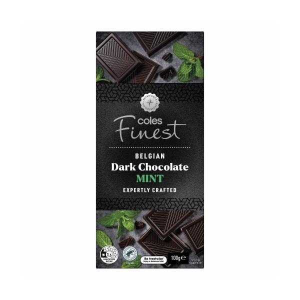 Coles Finest Belgian Dark Chocolate Block With Mint | 100g