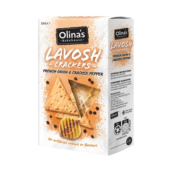 Olinas Lavosh New French Onion & Pepper Crackers | 110g