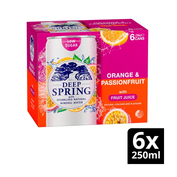 Deep Spring Natural Mineral Water Orange Passionfruit Multipack Mini Cans 6x250mL | 6 pack