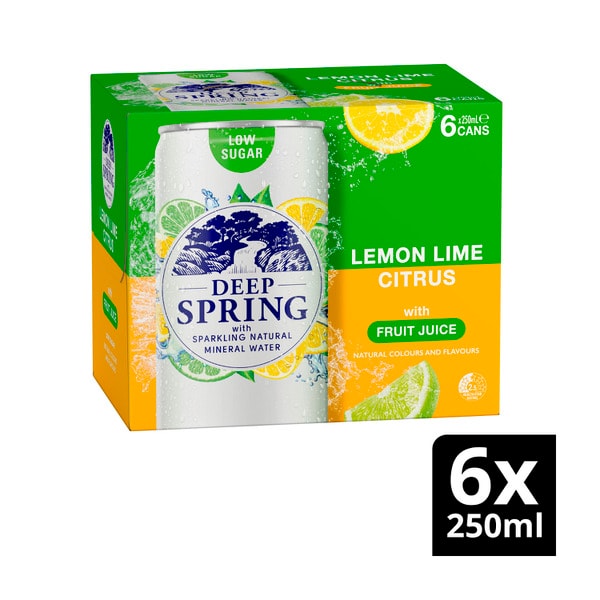 Deep Spring Natural Mineral Water Lemon Lime Citrus Multipack Mini Cans 6x250mL | 6 pack