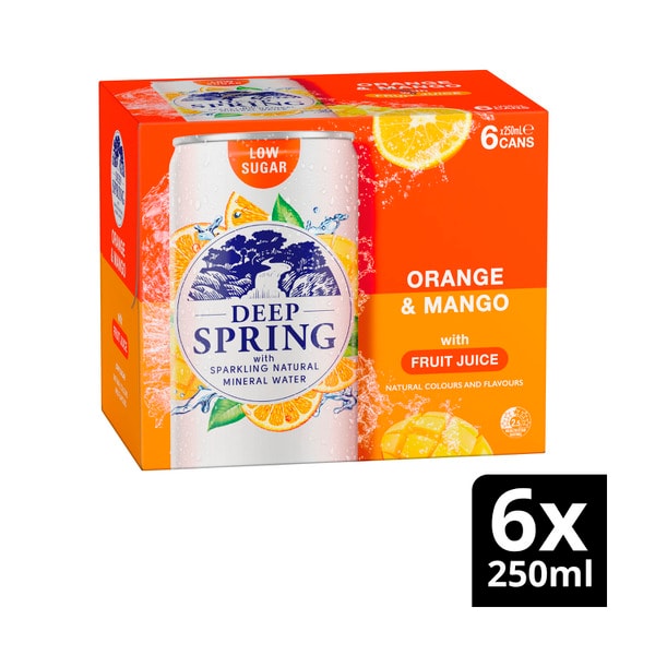 Deep Spring Natural Mineral Water Orange & Mango Multipack Mini Cans 6x250mL | 6 pack