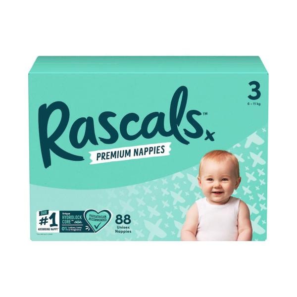 Rascal + Friends Nappies Size 3 Crawler Jumbo | 88 pack