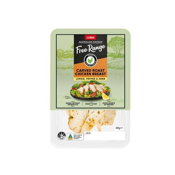 Coles Free Range Chicken Breast Carved Roast Lemon Pepper & Herb | 200g