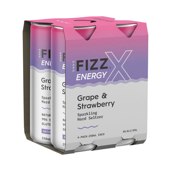Hard Fizz X Grape & Strawberry Seltzer Can 250mL | 4 Pack
