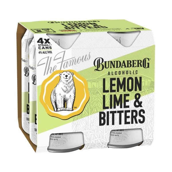 Bundaberg Alcoholic Lemon Lime Bitters Can 375mL | 4 Pack