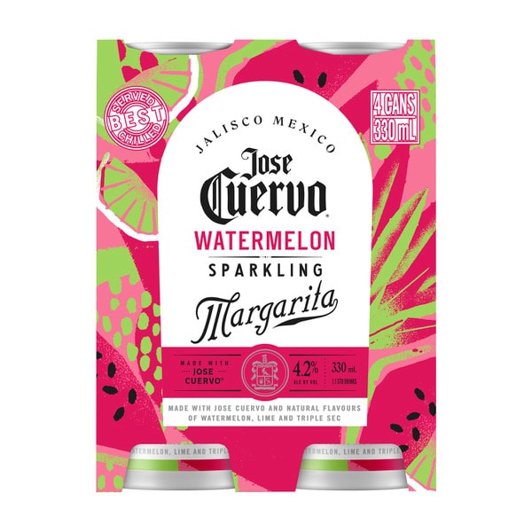 Jose Cuervo Watermelon Sparkling Margarita Bottle 330mL | 4 Pack