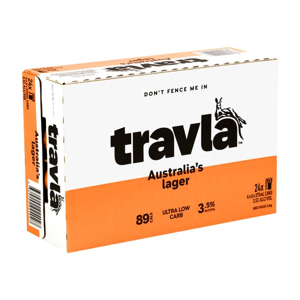 Travla Mid Strength Lager Can 375mL | 24 Pack
