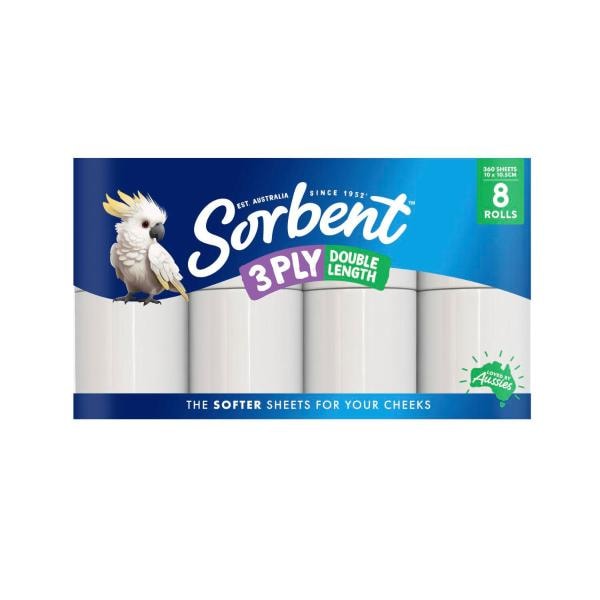 Sorbent Toilet Tissue Silky White Double Length | 8 pack