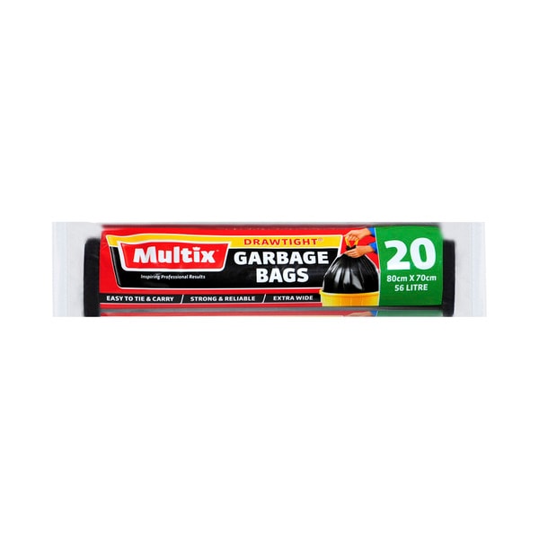 Multix Extra Wide Drawtight Garbage Bags 80cm x 70cm 56L | 20 pack