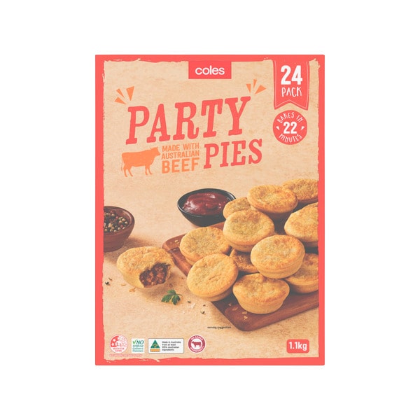 Coles Frozen Beef Party Pies 24 Pack | 1.1 kg