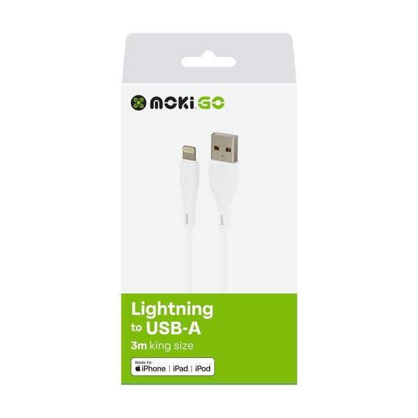 Moki Go Lightning To USB Syncharge Cable 3M King Size (Mfi) | 3m