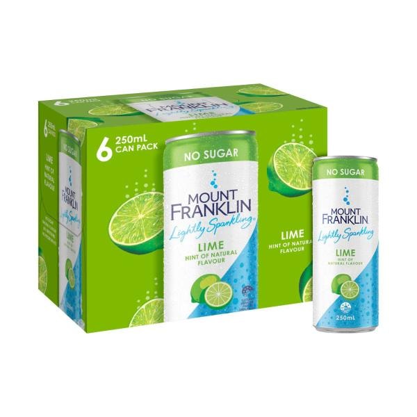 Mount Franklin Lightly Sparkling Water Lime Multipack Mini Cans 6 x 250mL | 6 pack