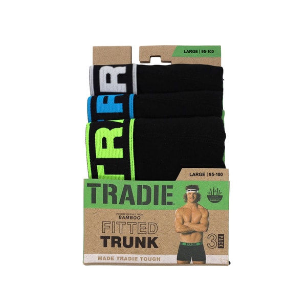 Buy Tradie Mens Bamboo Fitted Trunk Black Size M 3 pack