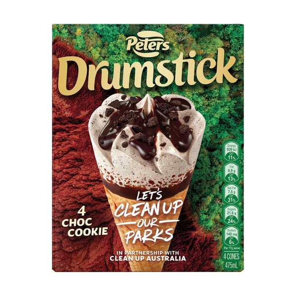 Peters Drumstick Choc Cookie 4 Pack | 475mL