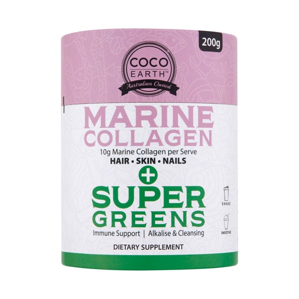 Coco Earth Super Greens With Marine Collagen Powder | 200g
