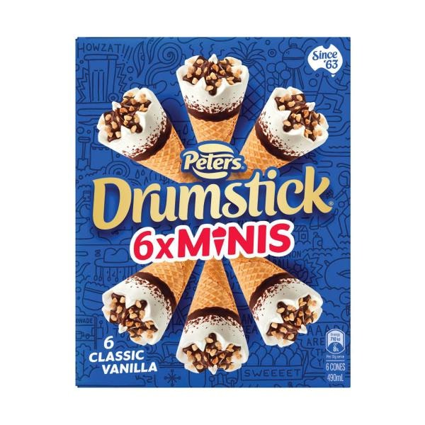 Peters Drumstick Classic Vanilla Minis Ice Cream 6 Pack | 490mL