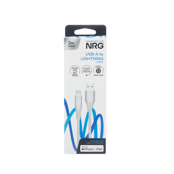NRG 2M USB A To Lightning - White | 1 each