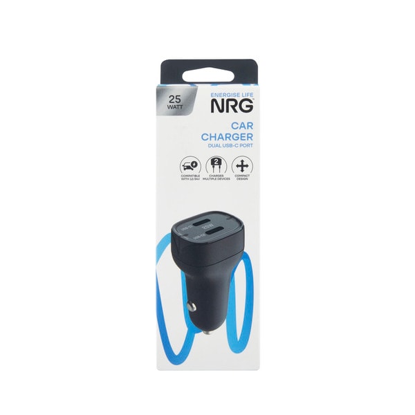 NRG 25W Car Charger USB-C & A | 1 each