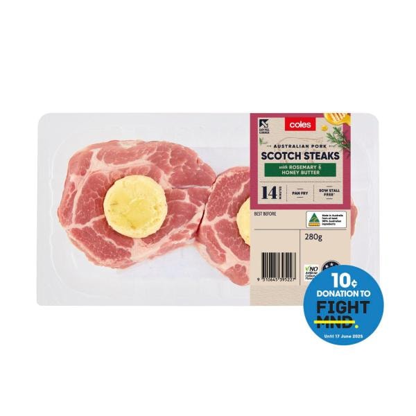 Coles Pork Scotch Steak With Rosemary & Honey Butter | 280g