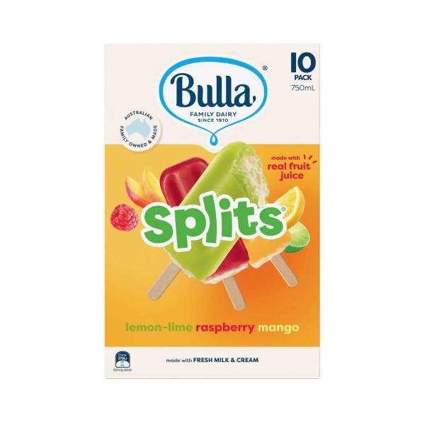 Bulla Splits Multi Flavoured Ice Cream Sticks 10 pack | 750mL