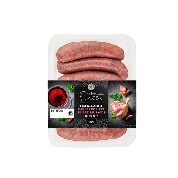 Coles Finest Beef And Margaret River Shiraz Sausages | 500g