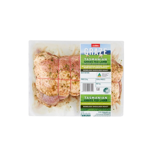 Coles Graze Lamb Boneless Shoulder Roast With Mountain Pepper- Murray River Salt And Lemon Myrtle | approx. 800g