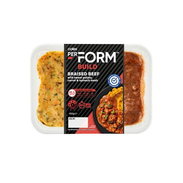 Coles Perform Build Braised Beef And Mash | 450g