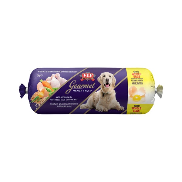 V.I.P Gourmet Adult Chilled Fresh Dog Food Roll Premium Chicken with Vegetables & Brown Rice | 3kg