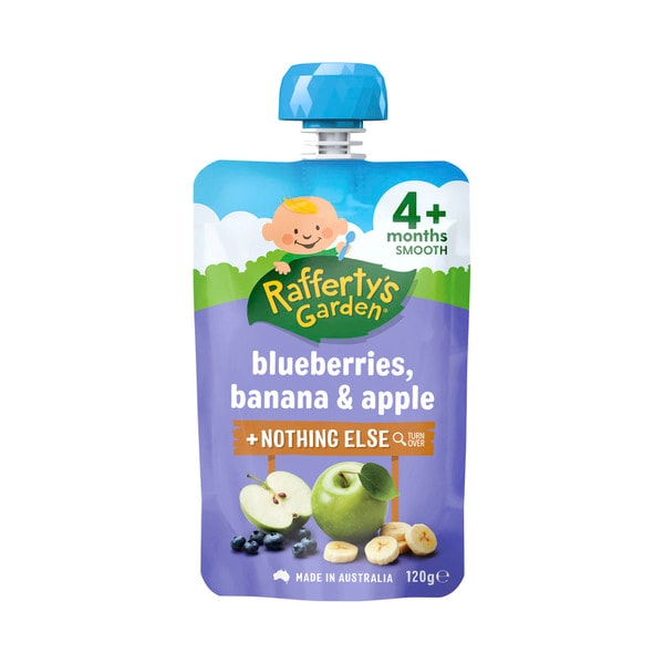 Rafferty's Garden Blueberries Banana & Apple and Nothing Else Baby Food Puree Pouch 4+ Months | 120g