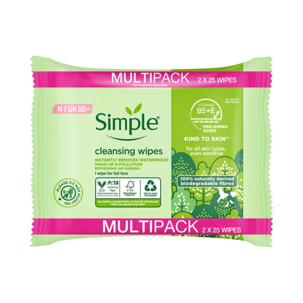 Simple Biodegradable Cleansing Facial Wipes | 50 pack