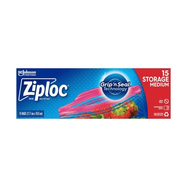 Ziploc Storage Bags Medium Resealable Food Storage | 15 pack