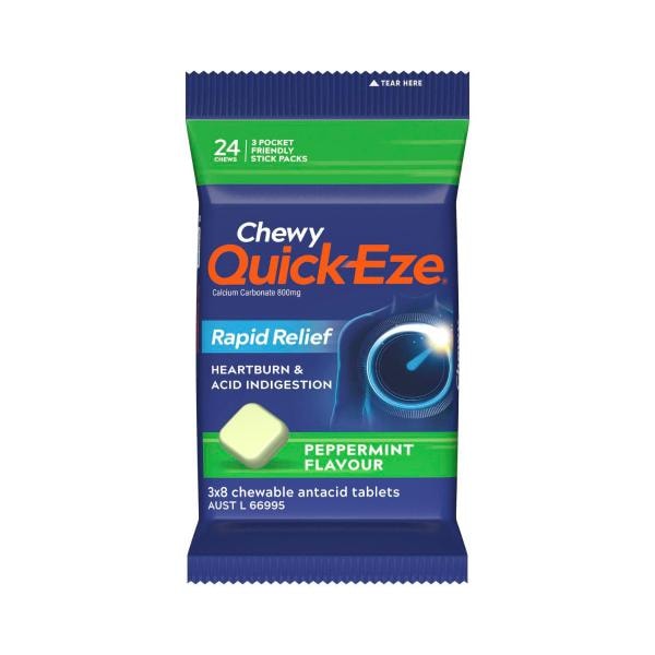 Quick-Eze Chewy Peppermint Antacid Tablets | 3 pack