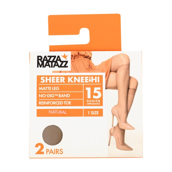 Razzamatazz Sheer Reinforced Toe Knee Hi 15 Denier Bonezapper | 2 pack